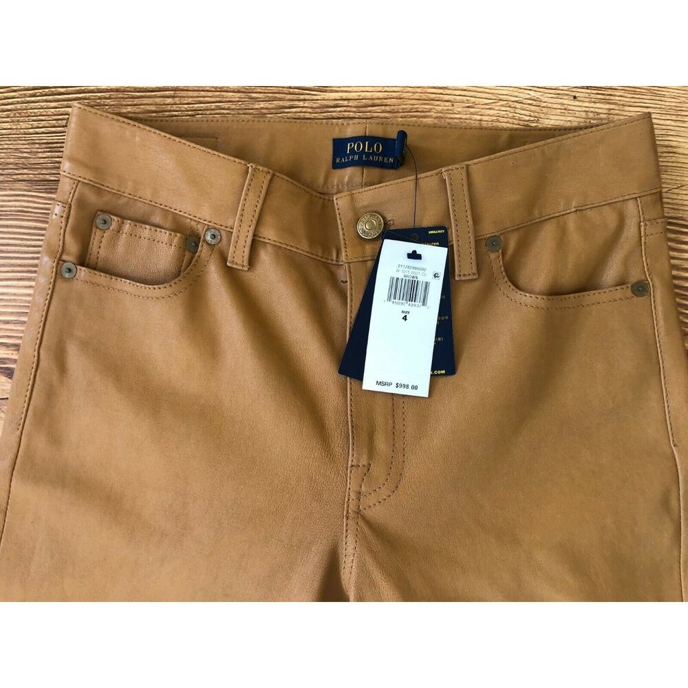 Polo Ralph Lauren Women's Lambskin Leather Legging Jeans Pants Brown Size 4 $998 - Picture 15 of 16